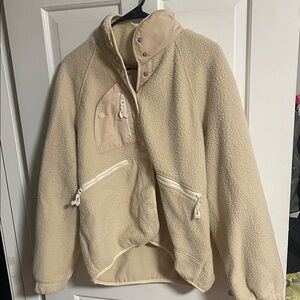 Cream Fleece Jacket with Pockets